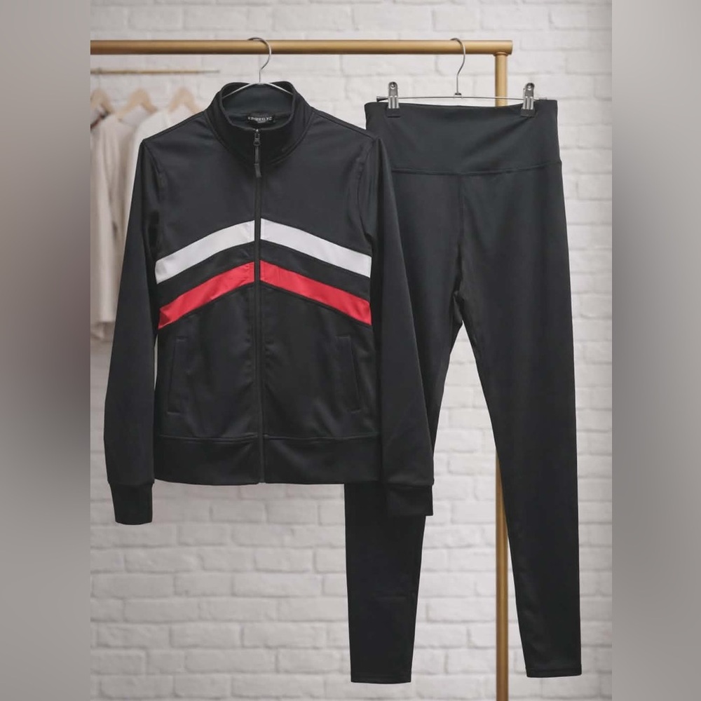 NWT Kimberly C Size Medium Black Jogger Set with Red and White Accents